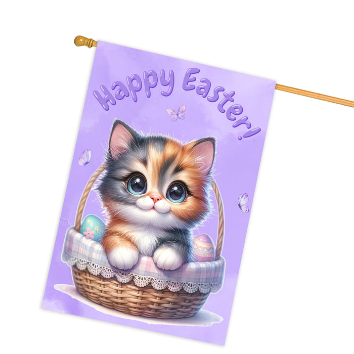 Happy Easter Calico Cat, Egg Hunt House Flags for Home Decorations - Double Sided Yard Lawn Easter Festival Decorative Gift - Holiday Cats Flag Decor 28"w x 40"h, EGHNT00023