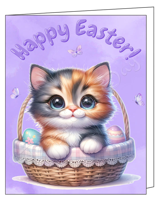 Happy Easter Calico Cat Greeting Cards, Spring Holiday Notecards Blank Inside Envelopes Included, Unique Easter Egg Cards for Cat Lovers
