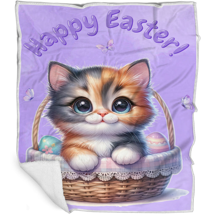 Easter Egg Hunt Calico Cat Happy Easter Holiday Blanket EGHNTBLK023
