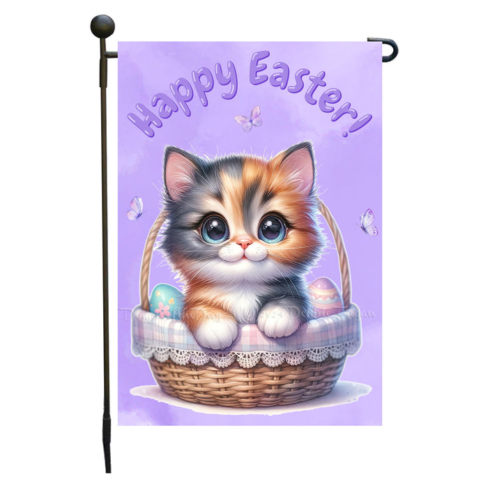 Easter Calico Cat Garden Flag, Cute Happy Easter, Egg Hunt Basket, Personalized Double Sided Flag Yard Outdoor Decoration, EGHNT00023
