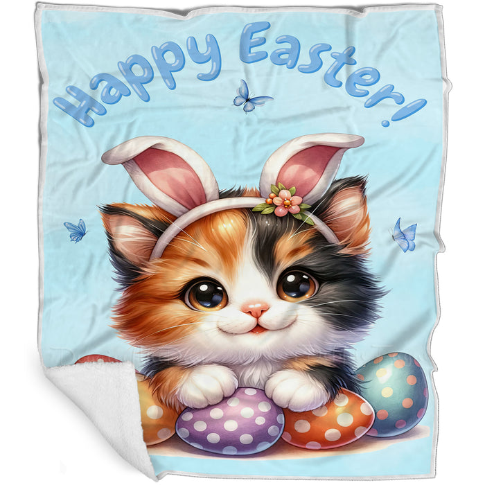 Easter Egg Hunt Calico Cat Happy Easter Holiday Blanket EGHNTBLK024