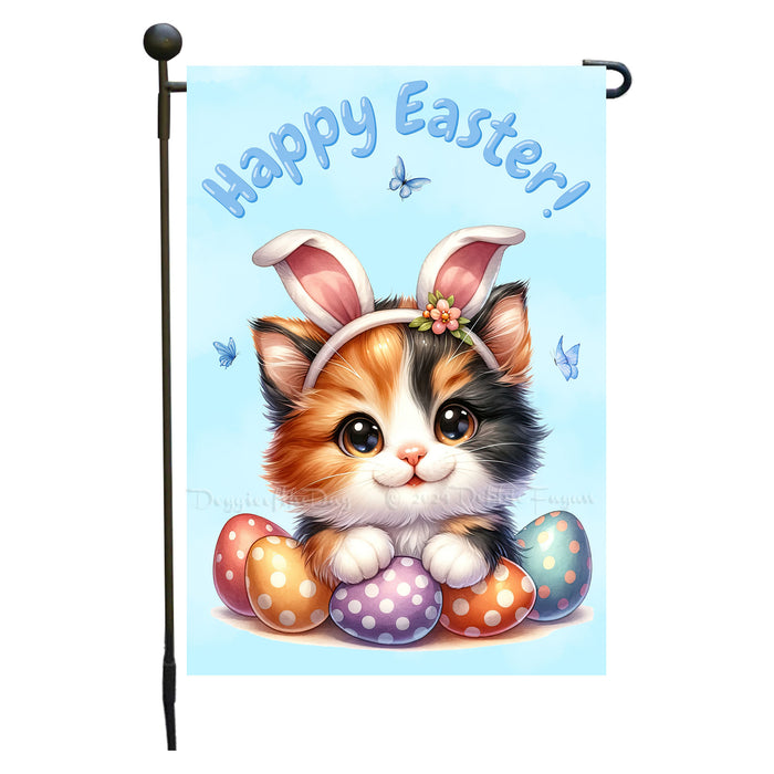 Easter Calico Cat Garden Flag, Cute Happy Easter, Egg Hunt Basket, Personalized Double Sided Flag Yard Outdoor Decoration, EGHNT00024