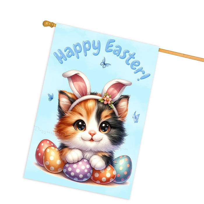 Happy Easter Calico Cat, Egg Hunt House Flags for Home Decorations - Double Sided Yard Lawn Easter Festival Decorative Gift - Holiday Cats Flag Decor 28"w x 40"h, EGHNT00024