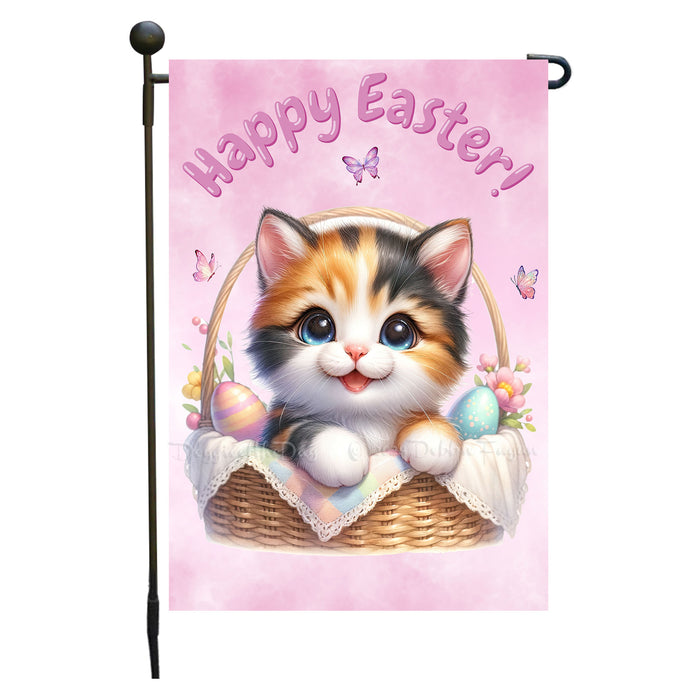 Easter Calico Cat Garden Flag, Cute Happy Easter, Egg Hunt Basket, Personalized Double Sided Flag Yard Outdoor Decoration, EGHNT00025
