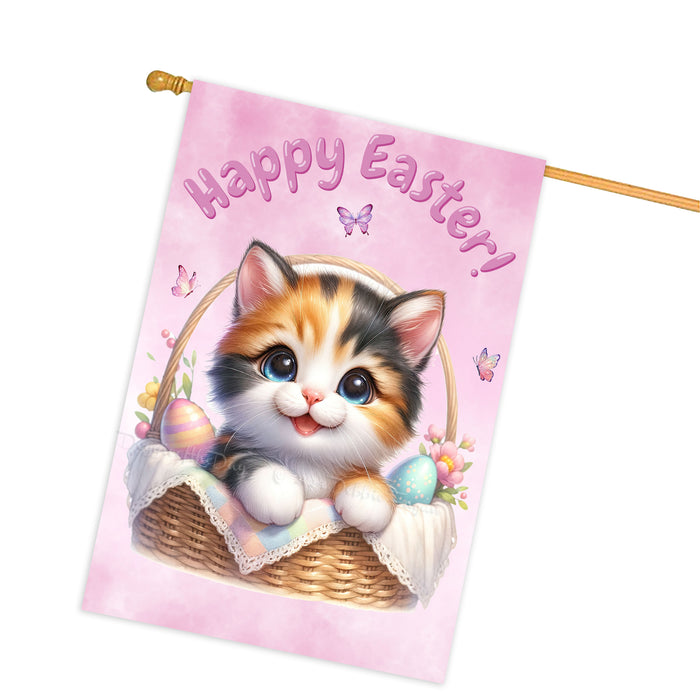 Happy Easter Calico Cat, Egg Hunt House Flags for Home Decorations - Double Sided Yard Lawn Easter Festival Decorative Gift - Holiday Cats Flag Decor 28"w x 40"h, EGHNT00025
