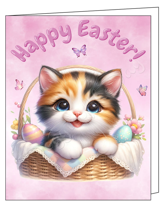Happy Easter Calico Cat Greeting Cards, Spring Holiday Notecards Blank Inside Envelopes Included, Unique Easter Egg Cards for Cat Lovers
