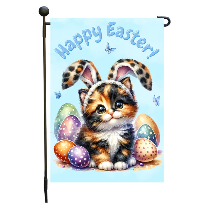 Easter Calico Cat Garden Flag, Cute Happy Easter, Egg Hunt Basket, Personalized Double Sided Flag Yard Outdoor Decoration, EGHNT00026