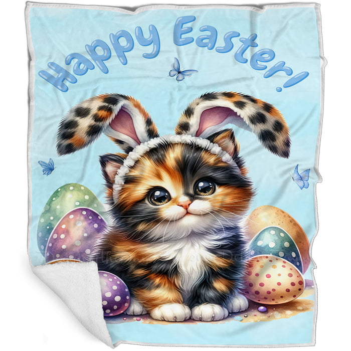 Easter Egg Hunt Calico Cat Happy Easter Holiday Blanket EGHNTBLK026