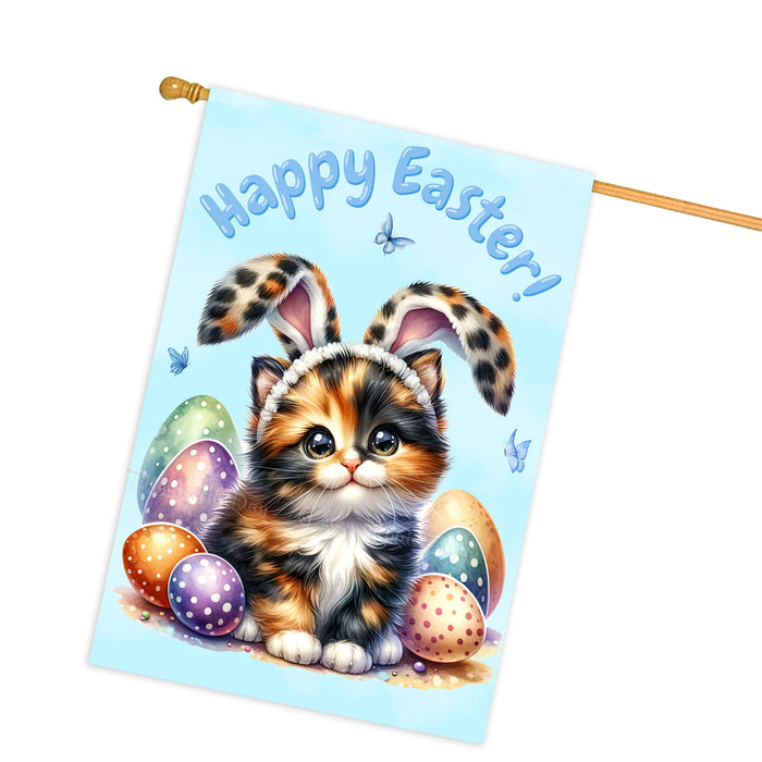 Happy Easter Calico Cat, Egg Hunt House Flags for Home Decorations - Double Sided Yard Lawn Easter Festival Decorative Gift - Holiday Cats Flag Decor 28"w x 40"h, EGHNT00026