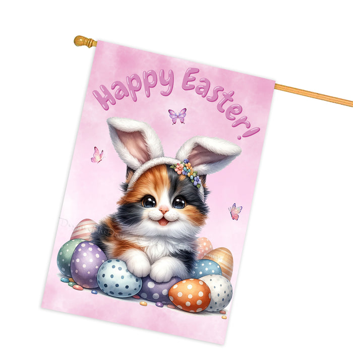 Happy Easter Calico Cat, Egg Hunt House Flags for Home Decorations - Double Sided Yard Lawn Easter Festival Decorative Gift - Holiday Cats Flag Decor 28"w x 40"h, EGHNT00027