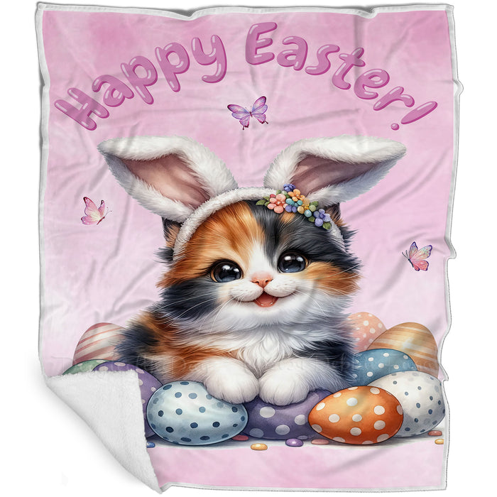 Easter Egg Hunt Calico Cat Happy Easter Holiday Blanket EGHNTBLK027