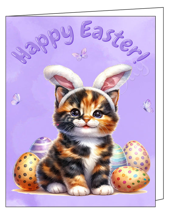 Happy Easter Calico Cat Greeting Cards, Spring Holiday Notecards Blank Inside Envelopes Included, Unique Easter Egg Cards for Cat Lovers
