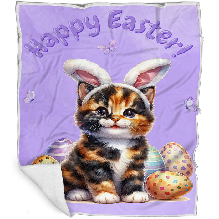 Easter Egg Hunt Calico Cat Happy Easter Holiday Blanket EGHNTBLK028