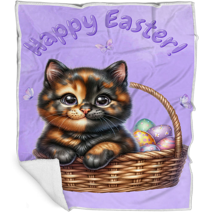 Easter Egg Hunt Calico Cat Happy Easter Holiday Blanket EGHNTBLK029