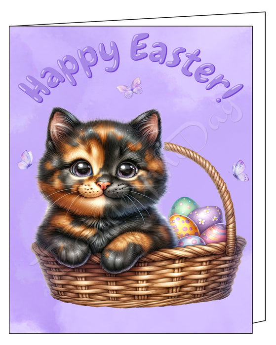Happy Easter Calico Cat Greeting Cards, Spring Holiday Notecards Blank Inside Envelopes Included, Unique Easter Egg Cards for Cat Lovers