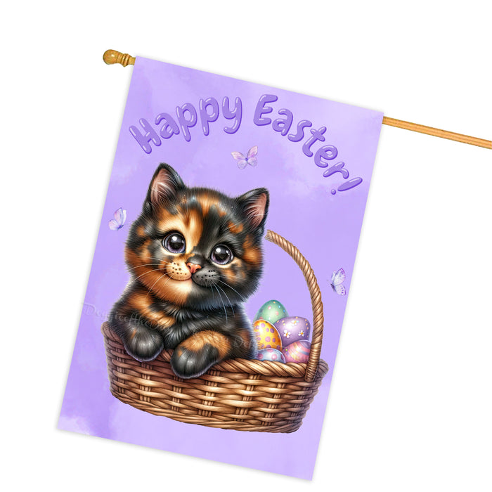 Happy Easter Calico Cat, Egg Hunt House Flags for Home Decorations - Double Sided Yard Lawn Easter Festival Decorative Gift - Holiday Cats Flag Decor 28"w x 40"h, EGHNT00029