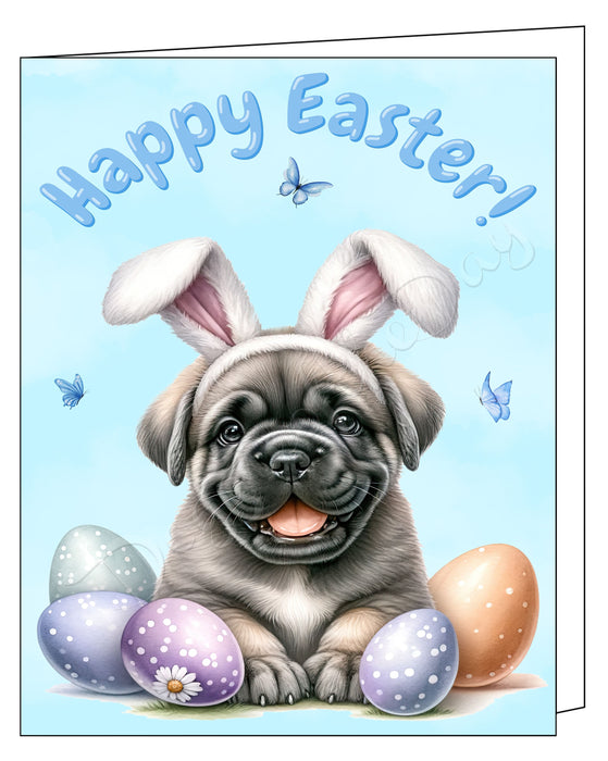 Happy Easter Cane Corso 2 Greeting Cards, Spring Holiday Notecards Blank Inside Envelopes Included, Unique Easter Egg Cards for Dog Lovers