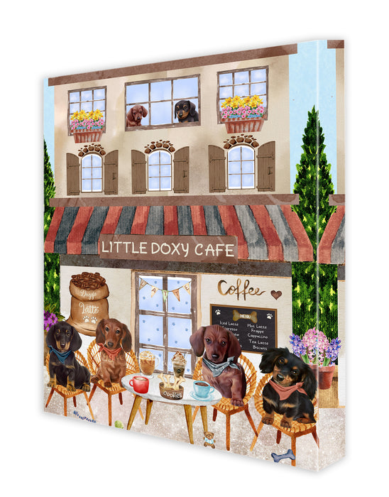 Little Doxy Cafe Dachshund Dogs Canvas Wall Art - Premium Quality Ready to Hang Room Decor Wall Art Canvas - Unique Animal Printed Digital Painting for Decoration