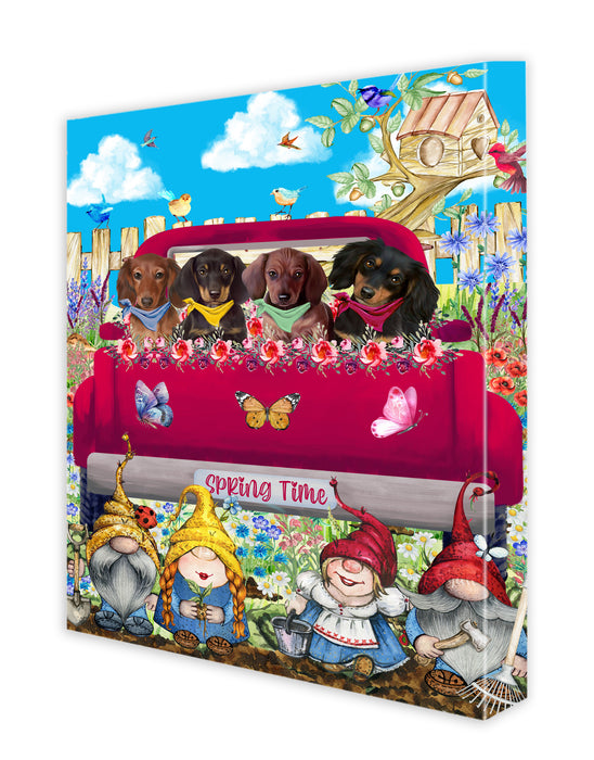 Dachshund Dogs Flower Explosion with Gnomes Pink Truck Canvas Wall Art - Premium Quality Ready to Hang Room Decor Wall Art Canvas - Unique Animal Printed Digital Painting for Decoration