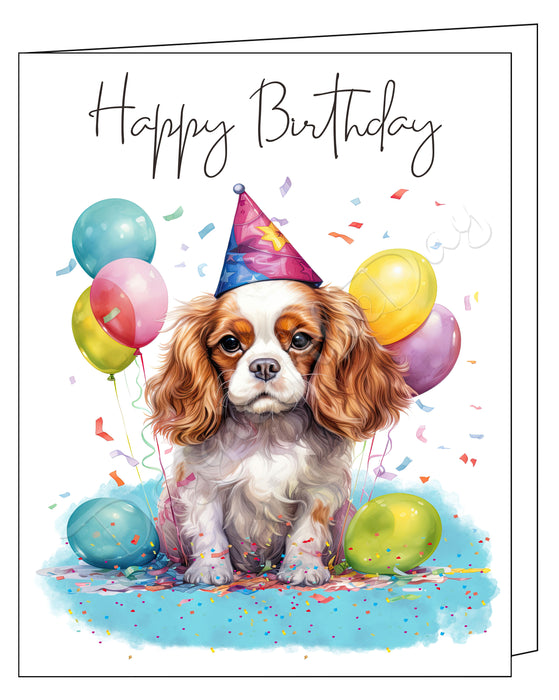 Happy Birthday Greeting Cards Cavalier King Charles - Cute Note Cards for Dog Lovers - Blank Inside Envelope Included, GCHB00076