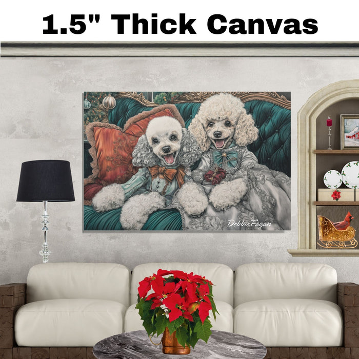 Poodle Christmas Canvas - "Victorian Grace" - Charming Dogs Adorned in Victorian Attire on Ready to Hang 1.5" Thick Canvas Wrap, Floating Framed Canvas, Flat Rolled Canvas