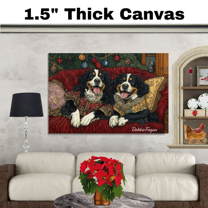 Christmas Canvas - "Victorian Appeal" - Bernese Mountain Dogs in Classic Attire on Ready to Hang 1.5" Thick Canvas Wrap, Floating Framed Canvas, Flat Rolled Canvas