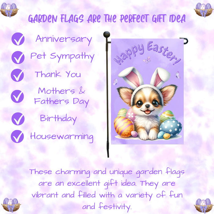 Chihuahua Puppy Easter Spring Garden Flag Cute Dog Eggs Lawn Outdoor Décor 12x18 Inch Single Side and Double Sided