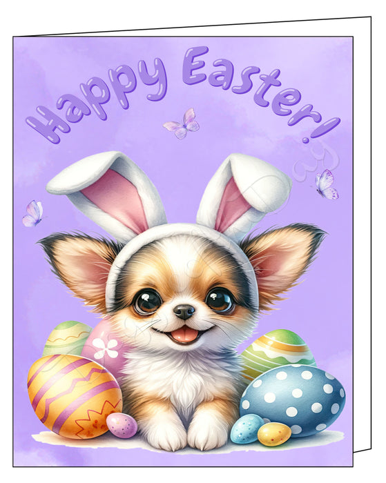 Happy Easter Chihuahua 2 Greeting Cards, Spring Holiday Notecards Blank Inside Envelopes Included, Unique Easter Egg Cards for Dog Lovers