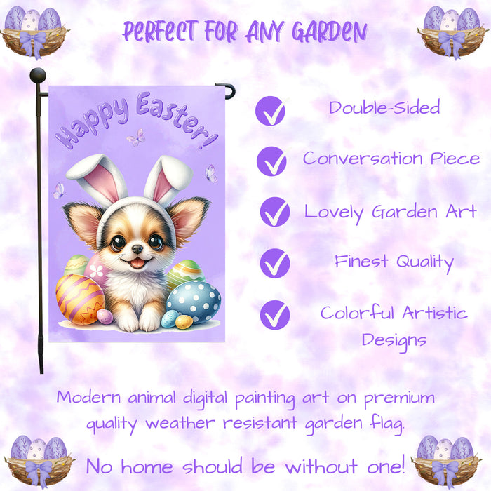 Chihuahua Puppy Easter Spring Garden Flag Cute Dog Eggs Lawn Outdoor Décor 12x18 Inch Single Side and Double Sided
