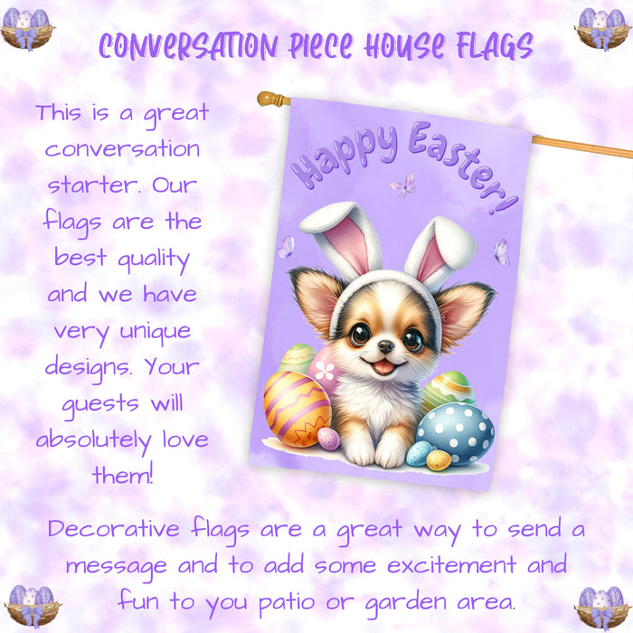 Chihuahua Easter Puppy House Flag 28x40 Double Sided Dog Spring Outdoor Yard Decor