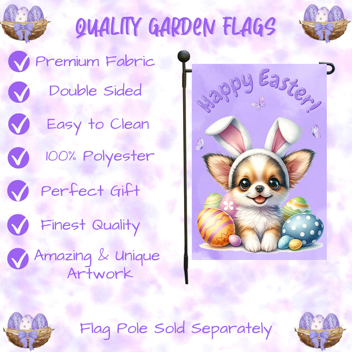 Chihuahua Puppy Easter Spring Garden Flag Cute Dog Eggs Lawn Outdoor Décor 12x18 Inch Single Side and Double Sided