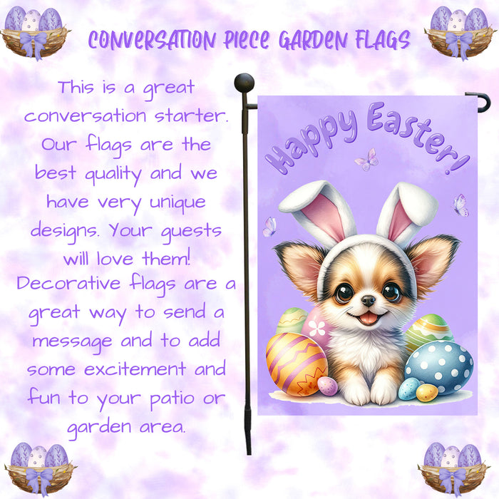 Chihuahua Puppy Easter Spring Garden Flag Cute Dog Eggs Lawn Outdoor Décor 12x18 Inch Single Side and Double Sided