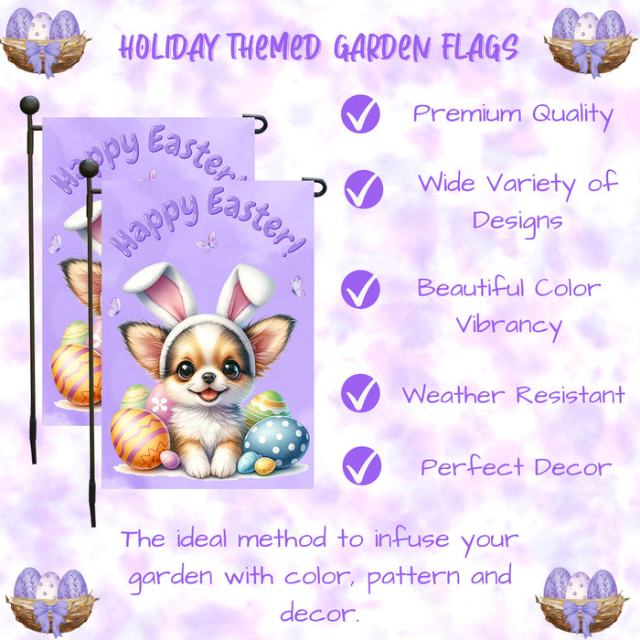 Chihuahua Puppy Easter Spring Garden Flag Cute Dog Eggs Lawn Outdoor Décor 12x18 Inch Single Side and Double Sided