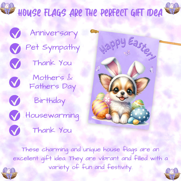 Chihuahua Easter Puppy House Flag 28x40 Double Sided Dog Spring Outdoor Yard Decor