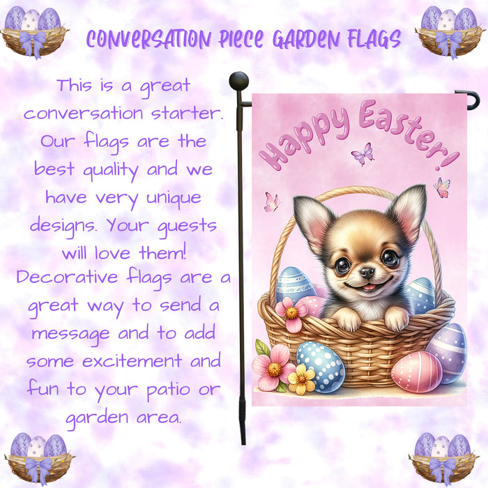 Chihuahua Easter Garden Flag Dog Eggs Spring Porch Yard Décor Gift for Moms 12x18 Inch Single Side and Double Sided