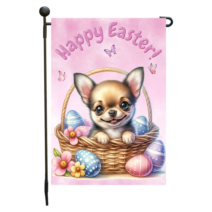 Chihuahua Easter Garden Flag Dog Eggs Spring Porch Yard Décor Gift for Moms 12x18 Inch Single Side and Double Sided