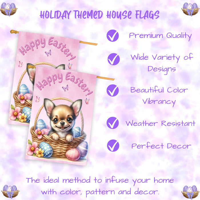 Chihuahua Dog Easter House Flag 28x40 Double Sided Spring Yard Garden Outdoor Decor