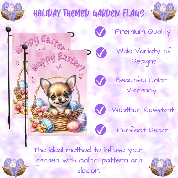Chihuahua Easter Garden Flag Dog Eggs Spring Porch Yard Décor Gift for Moms 12x18 Inch Single Side and Double Sided