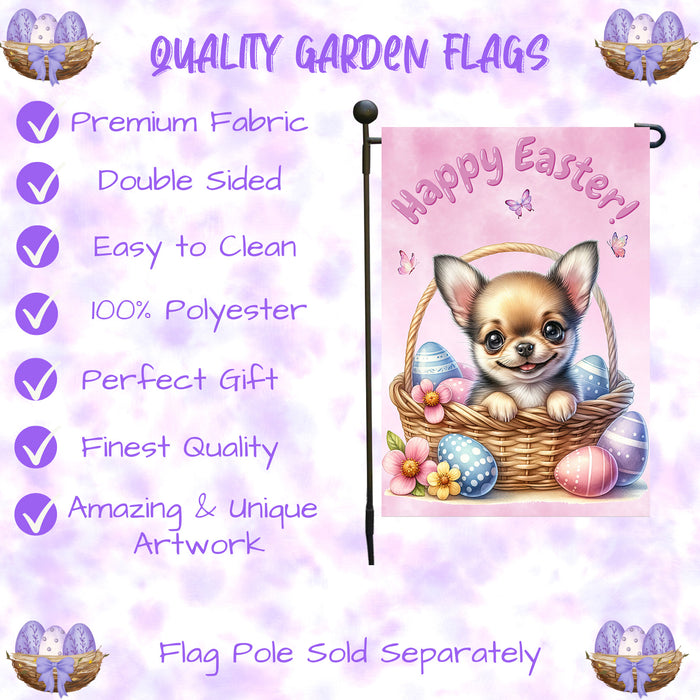 Chihuahua Easter Garden Flag Dog Eggs Spring Porch Yard Décor Gift for Moms 12x18 Inch Single Side and Double Sided