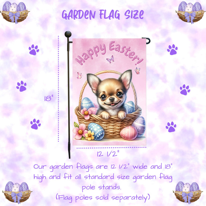 Chihuahua Easter Garden Flag Dog Eggs Spring Porch Yard Décor Gift for Moms 12x18 Inch Single Side and Double Sided