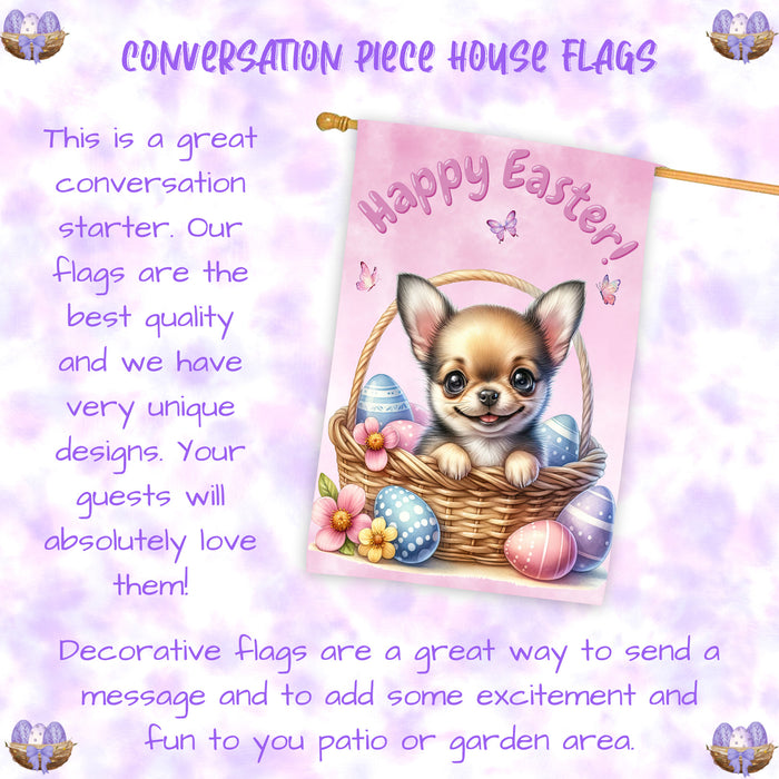 Chihuahua Dog Easter House Flag 28x40 Double Sided Spring Yard Garden Outdoor Decor