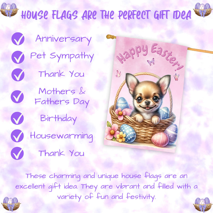 Chihuahua Dog Easter House Flag 28x40 Double Sided Spring Yard Garden Outdoor Decor