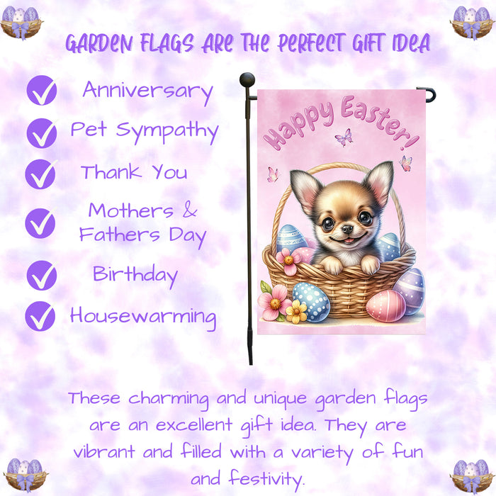 Chihuahua Easter Garden Flag Dog Eggs Spring Porch Yard Décor Gift for Moms 12x18 Inch Single Side and Double Sided