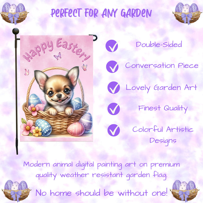 Chihuahua Easter Garden Flag Dog Eggs Spring Porch Yard Décor Gift for Moms 12x18 Inch Single Side and Double Sided
