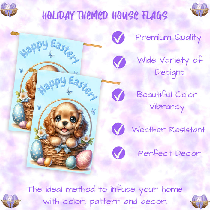 Cocker Spaniel Dog Easter House Flag 28x40 Double Sided Spring Garden Porch Decor