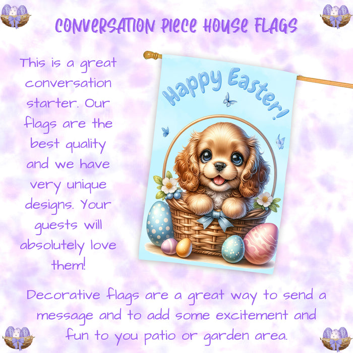 Cocker Spaniel Dog Easter House Flag 28x40 Double Sided Spring Garden Porch Decor