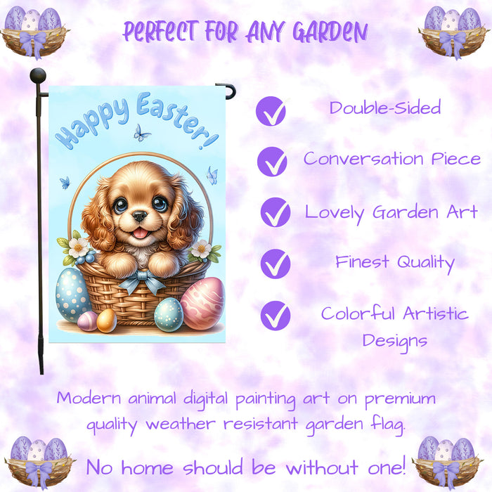 Cocker Spaniel Easter Gift Garden Flag Dog Eggs Spring Outdoor Lawn Décor 12x18 Inch Single Side and Double Sided