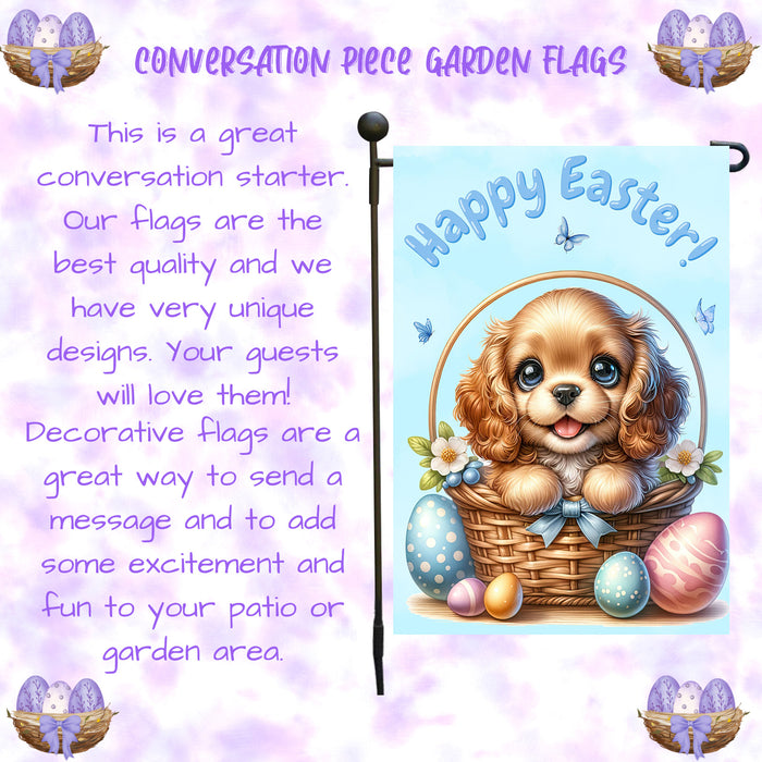 Cocker Spaniel Easter Gift Garden Flag Dog Eggs Spring Outdoor Lawn Décor 12x18 Inch Single Side and Double Sided