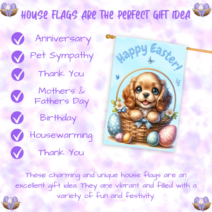Cocker Spaniel Dog Easter House Flag 28x40 Double Sided Spring Garden Porch Decor