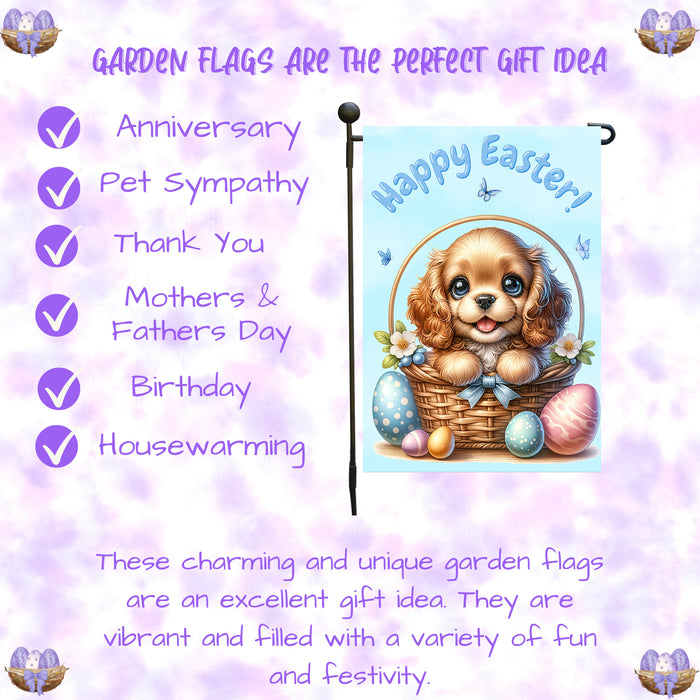 Cocker Spaniel Easter Gift Garden Flag Dog Eggs Spring Outdoor Lawn Décor 12x18 Inch Single Side and Double Sided